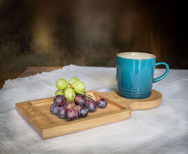 Small wooden serving tray in use